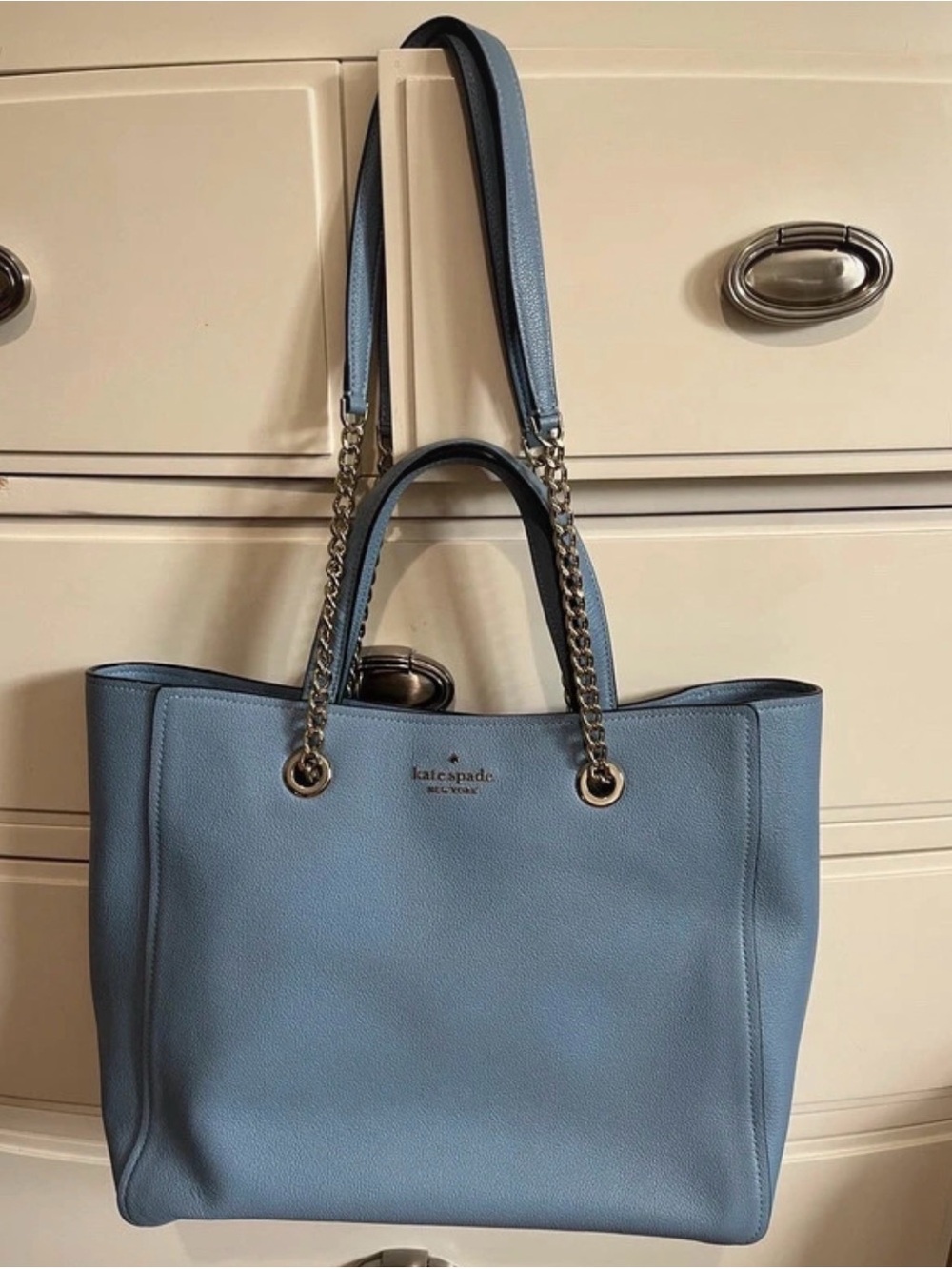 kate spade Light Blue Leather Chain-Handle Tote